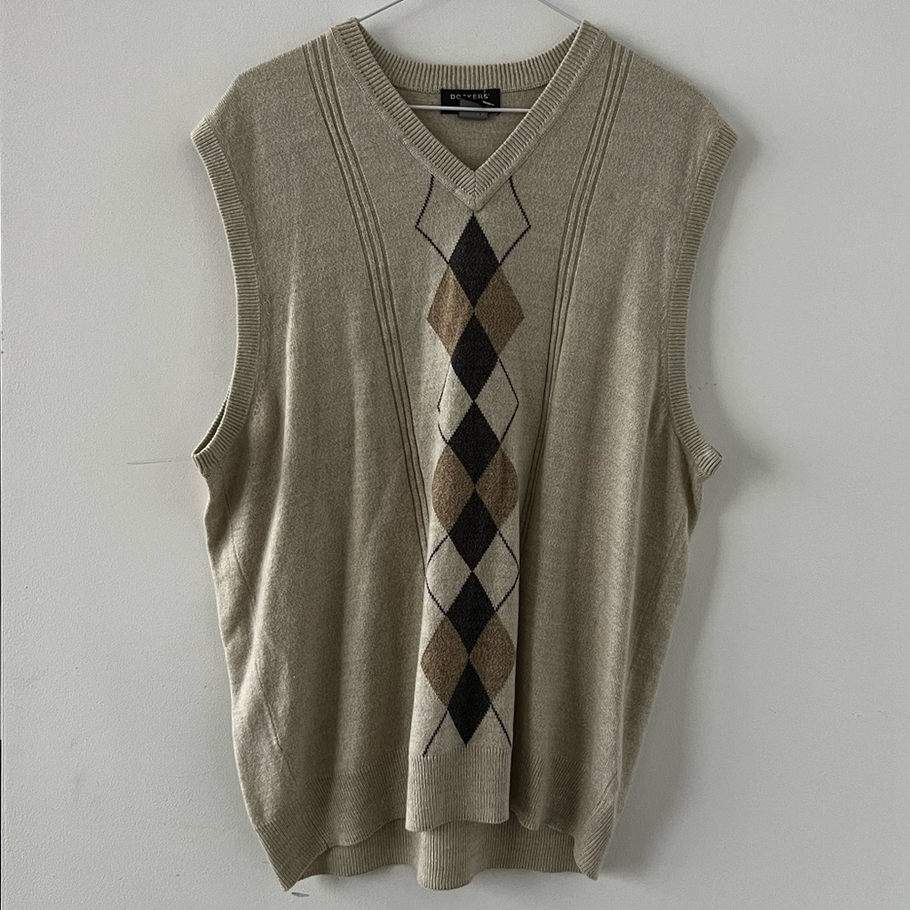 V-neck Argyle Men's Sweater Vest Size X Large